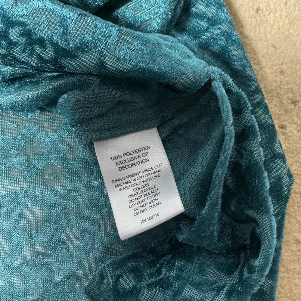 Valerie Stevens Burnout Velvet Damask Blouse Womens Medium Teal Tassel Boho Top - Picture 5 of 8